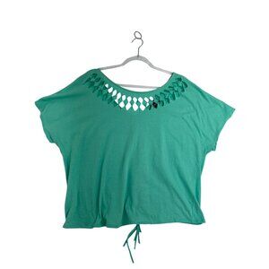 Cruel Womens XXL Turquoise Cutout Drawstring Back Jersey Crop Top Stretchy Beach